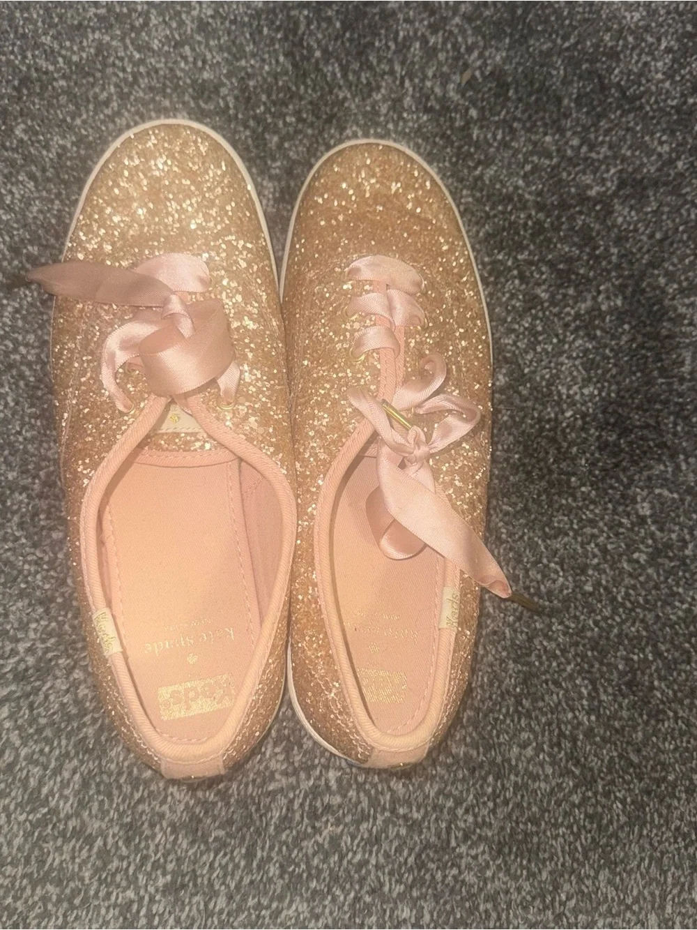 kate spade Rose Gold Glitter Ribbon Sneakers